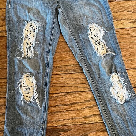 Inc Denim Women's Straight Leg Jeans 2 Regular Fit Lace Distressed Light Wash - Picture 4 of 7